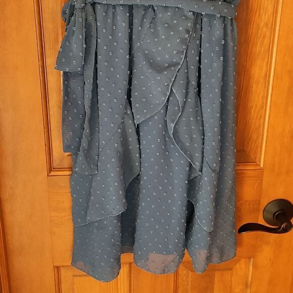 Blue Wrap Dress with Polka Dots - Picture 4 of 8